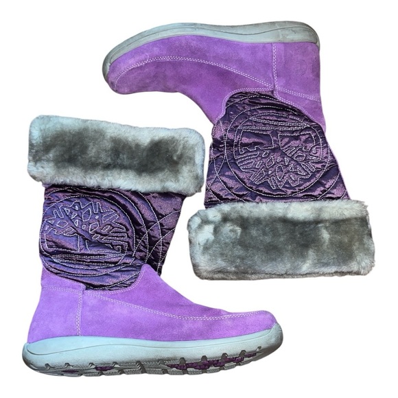 Women’s Timerland snow boots size 6.5 faux fur suede genuine leather purple - Picture 2 of 6
